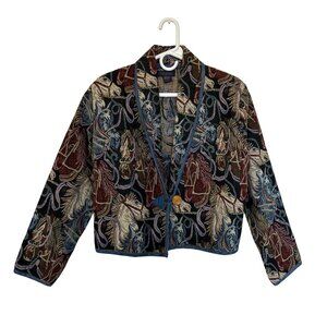 Vintage Horse Tapestry Cropped Jacket Small 100% Cotton Western Equestrian 90s